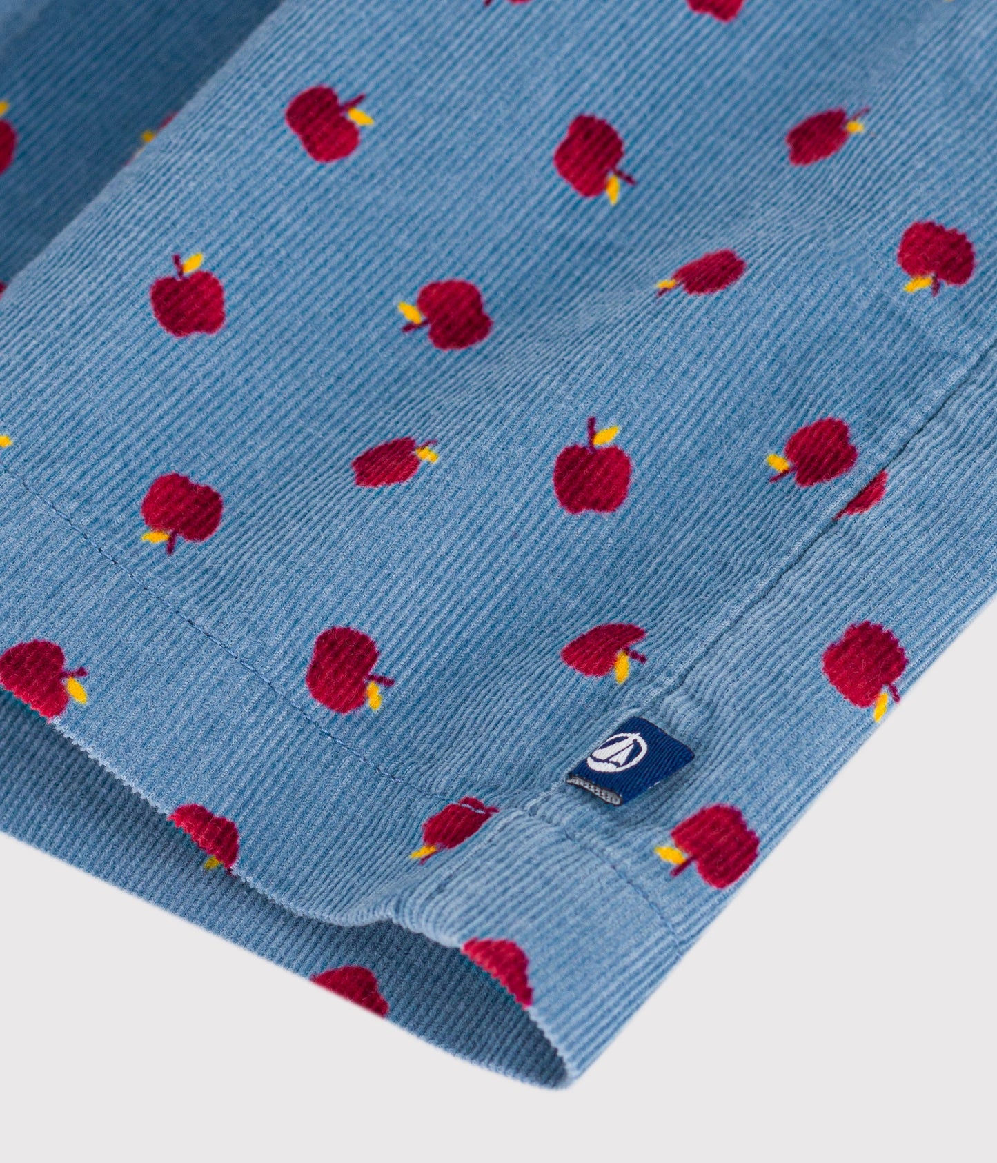 Robe bébé en velours côtelé manches longues imprimée pommes