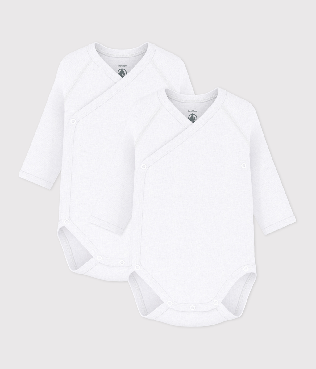 Lot de 2 bodies croisés manches longues en coton unis bébé – F