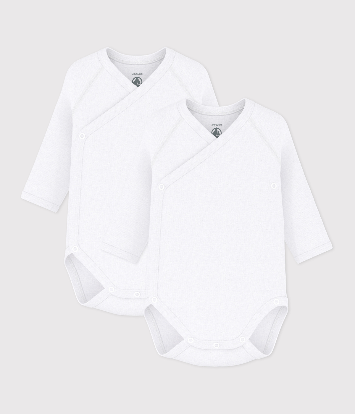 Lot de 2 bodies croisés manches longues en coton unis bébé – F
