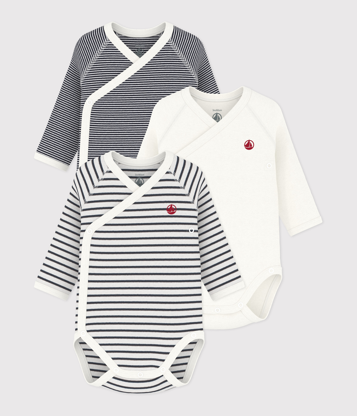 Lot de 3 bodies croisés manches longues en coton bébé – F