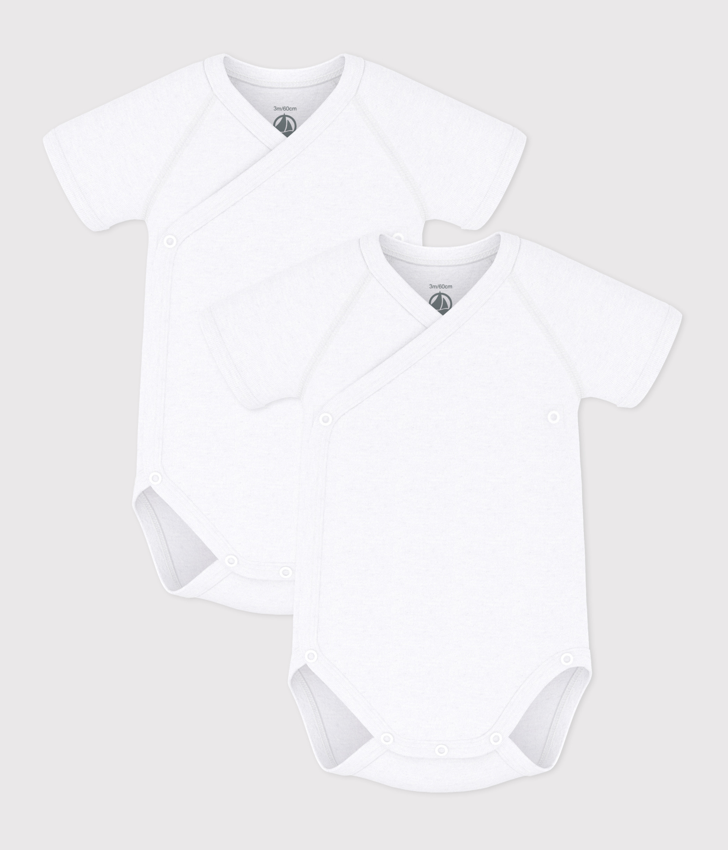 Lot de 2 bodies croisés manches courtes en coton unis bébé – F