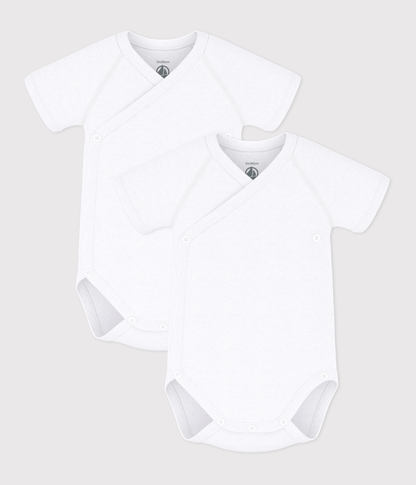 Lot de 2 bodies croisés manches courtes en coton unis bébé – F