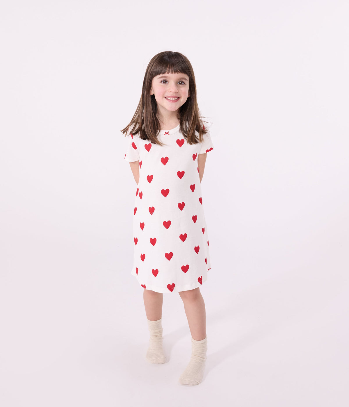 Chemise de nuit coeur petite fille en coton – J