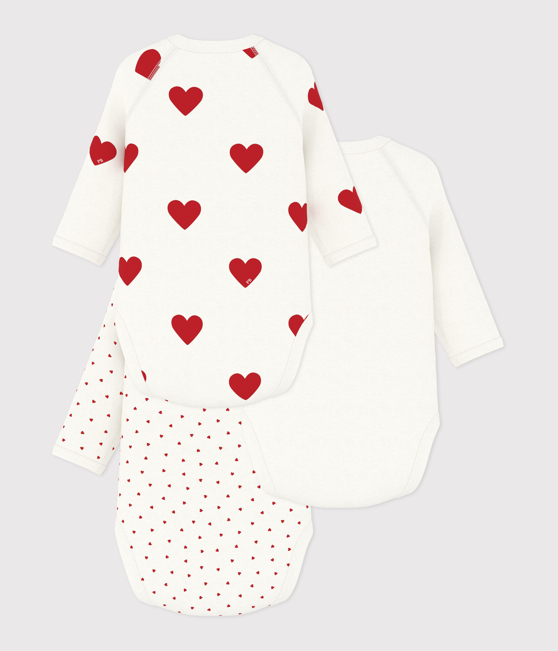 Lot de 3 bodies croisés cœur rouge manches longues bébé – D