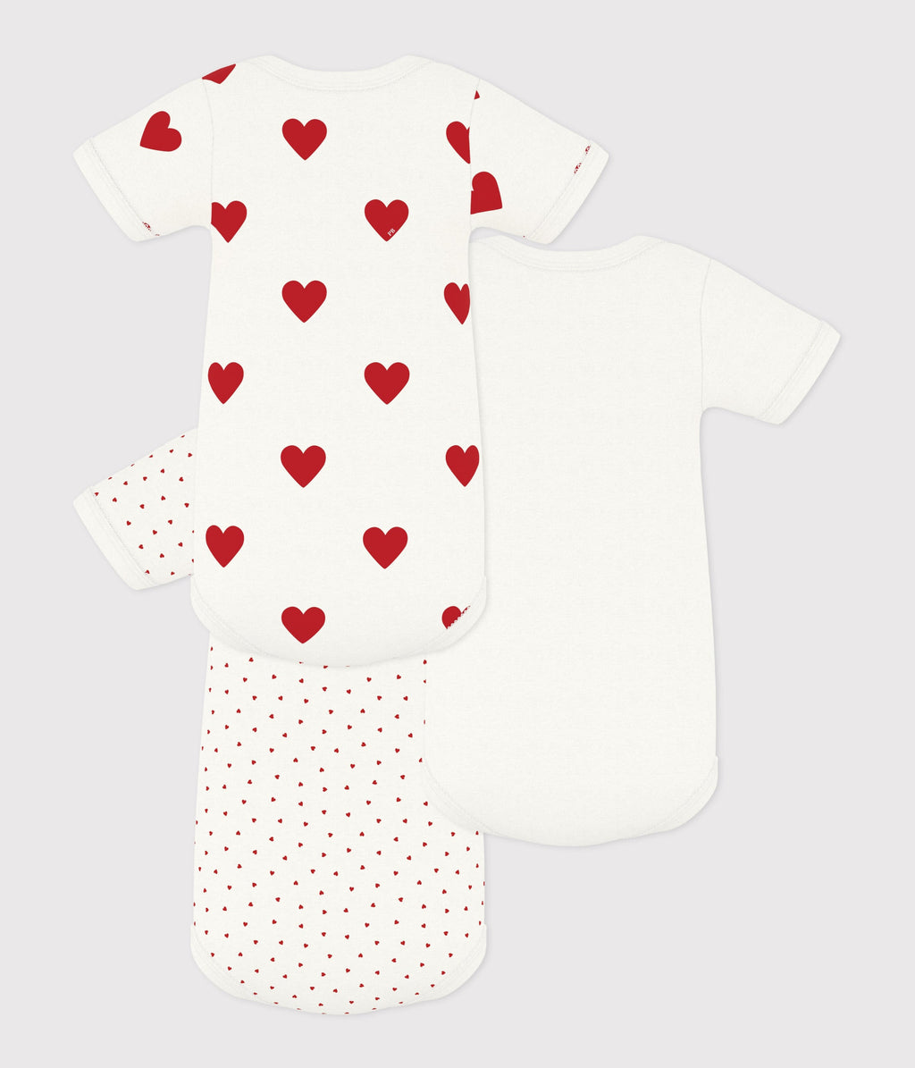 Lot de 3 bodies cœur rouge manches courtes bébé en coton – D
