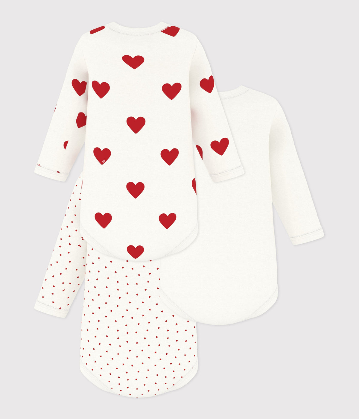 Lot de 3 bodies manches longues coeur bébé en coton – D