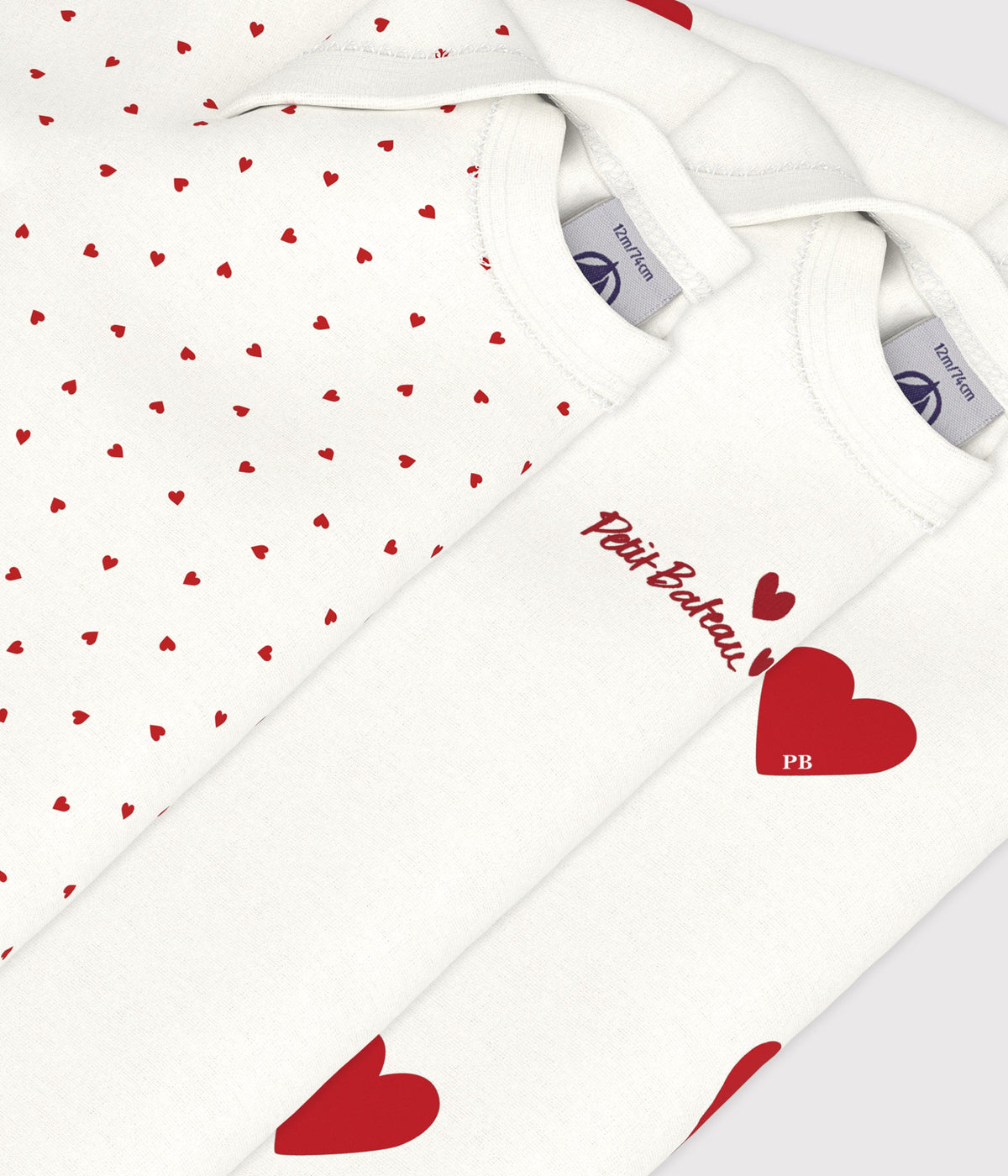 Lot de 3 bodies manches longues coeur bébé en coton – Z