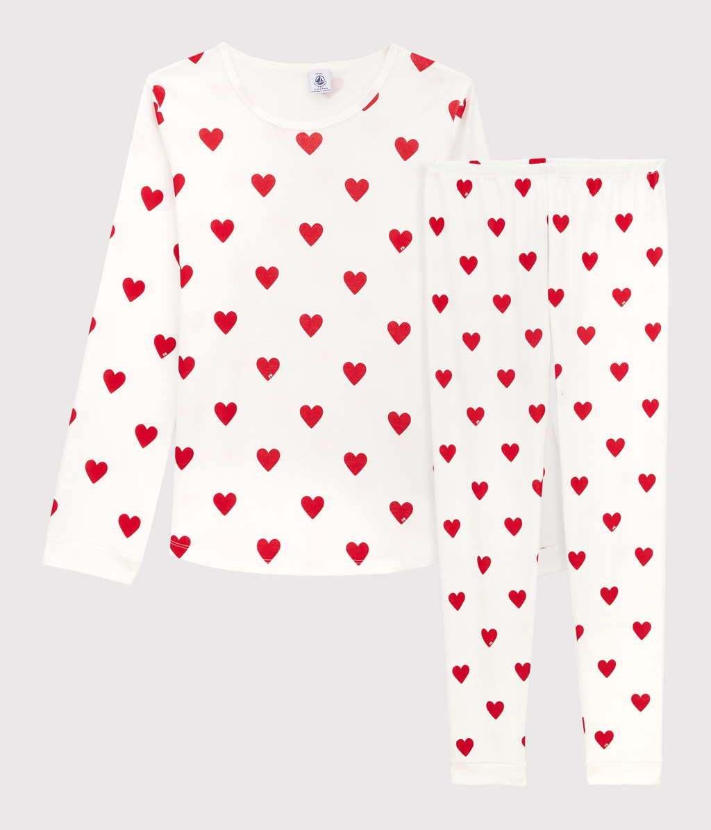 Pyjama fille imprimé cœurs en côte – F