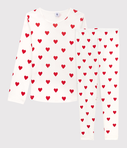 Pyjama fille imprimé cœurs en côte – F
