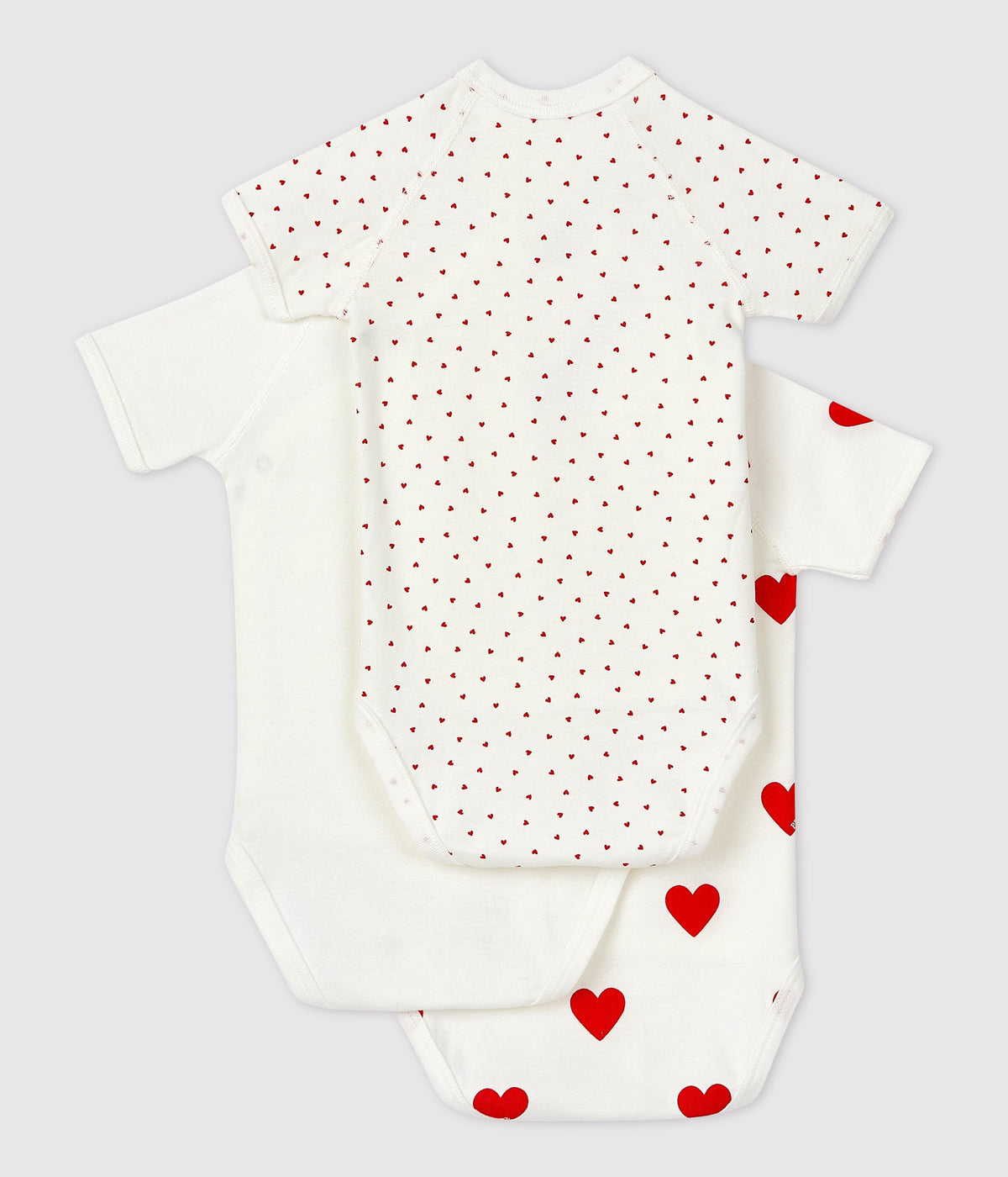 Lot de 3 bodies croisés manches courtes en coton cœurs bébé – D