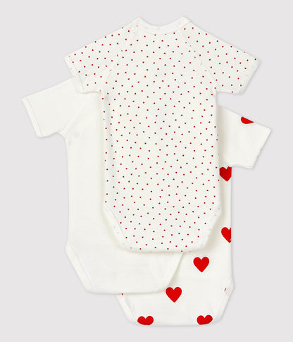 Lot de 3 bodies croisés manches courtes en coton cœurs bébé – D