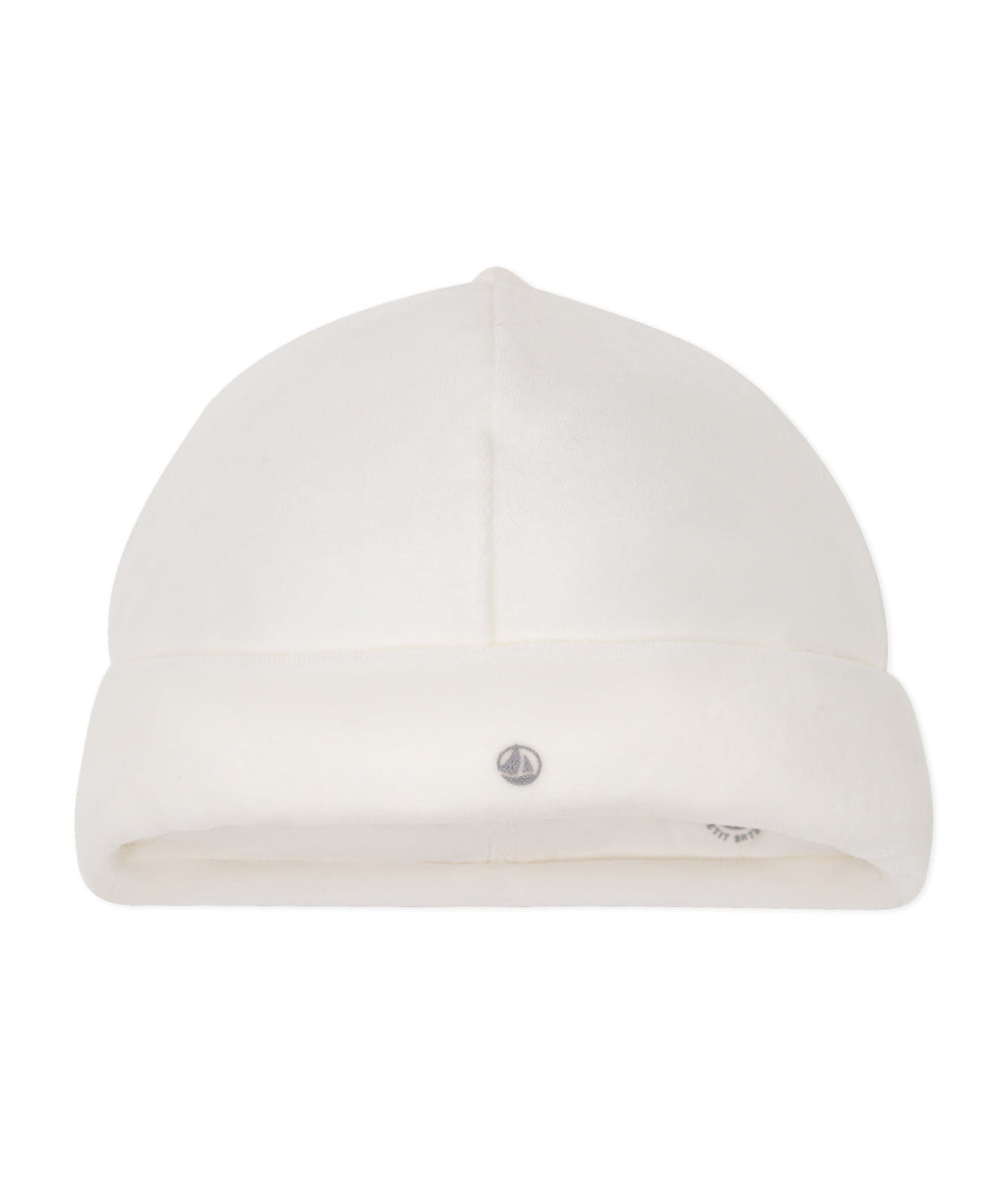 Bonnet naissance bébé en velours uni – F1