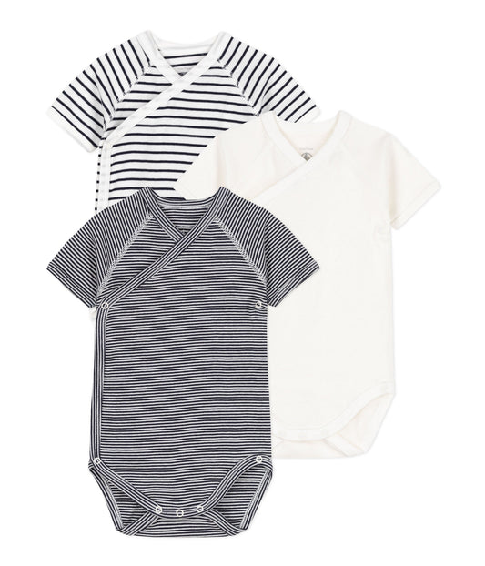 Lot de 3 bodies croisés manches courtes rayures bébé en coton – F