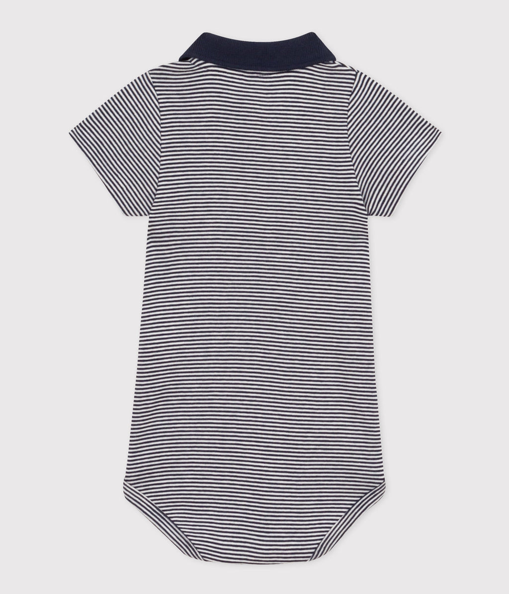 Body manches courtes col polo en coton rayé bébé – D1