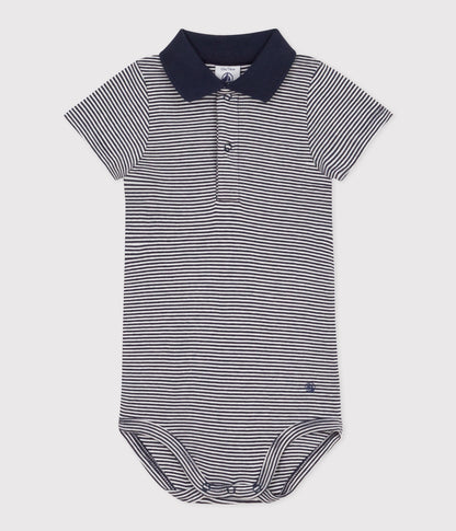 Body manches courtes col polo en coton rayé bébé – F1