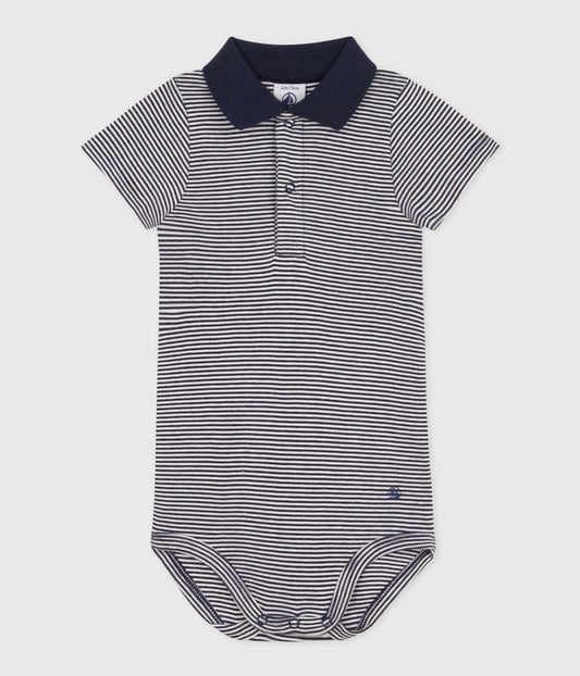 Body manches courtes col polo en coton rayé bébé – F1