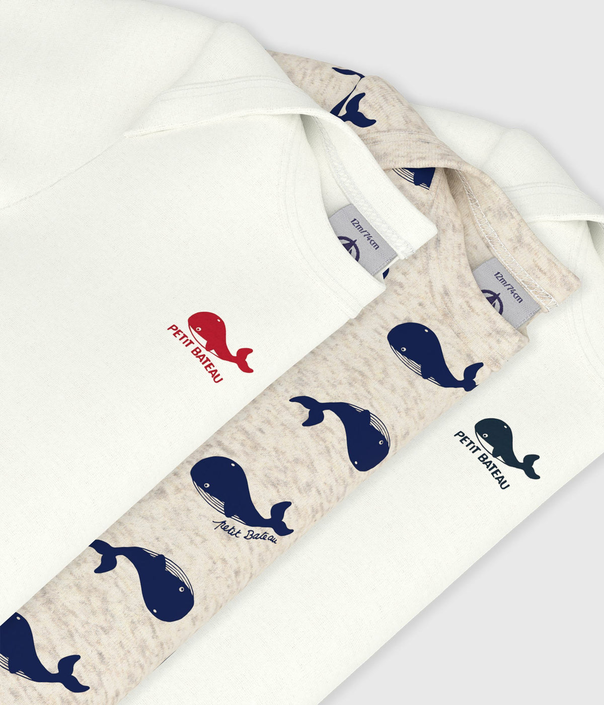 Pack of 3 short-sleeved whale cotton bodysuits