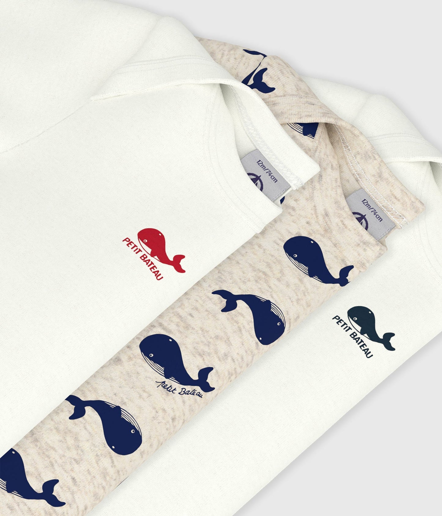 Lot de 3 bodies manches courtes baleines en coton