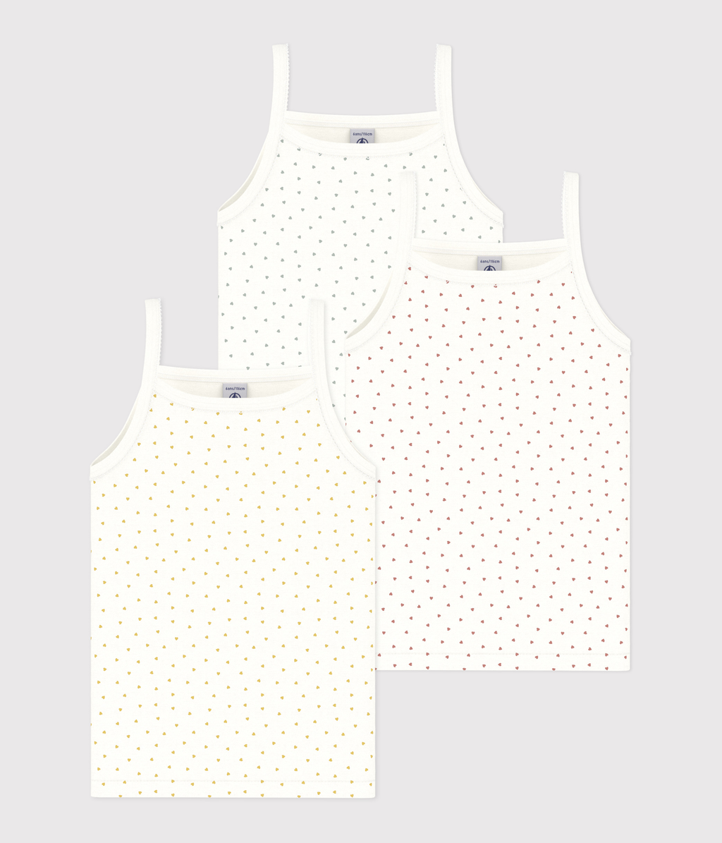 Lot de 3 chemises à bretelles petits coeurs en coton petite fille – F