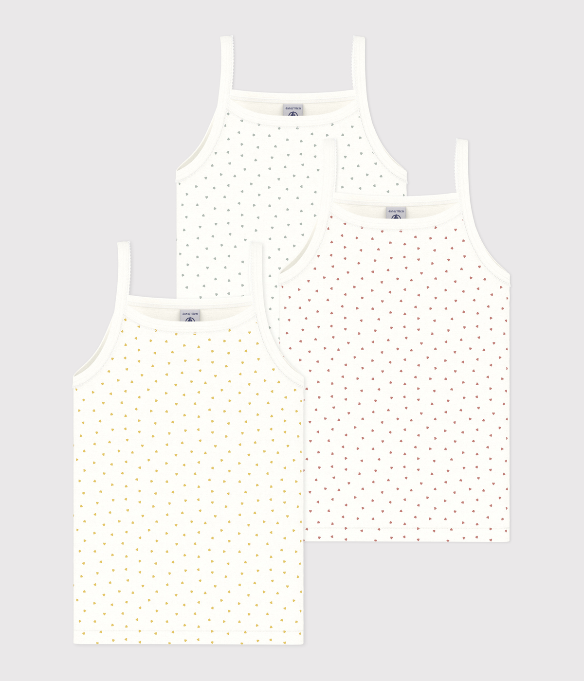 Lot de 3 chemises à bretelles petits coeurs en coton petite fille – F