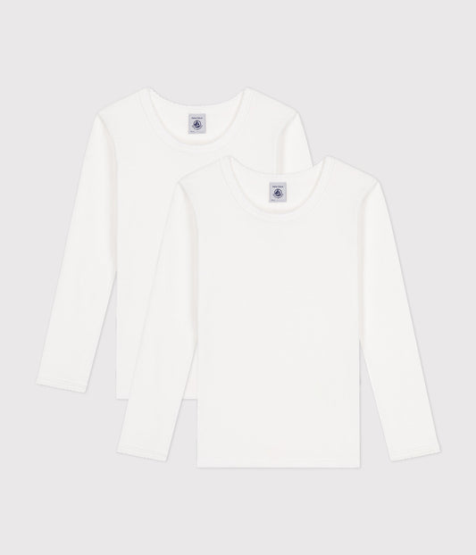 Lot de 2 tee-shirts blancs manches longues petite fille – F