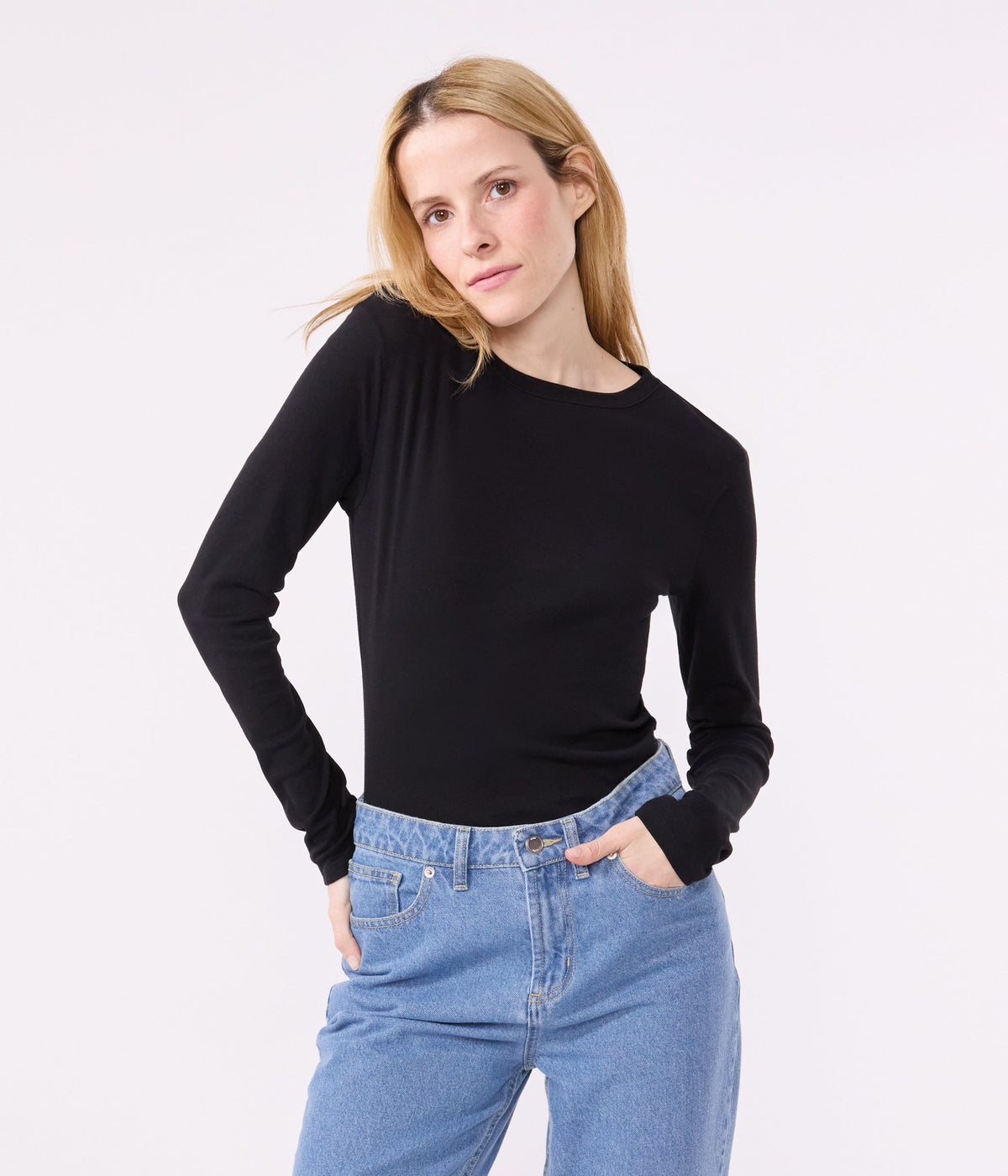 Tee-shirt l'Iconique manches longues en côte unie femme – J