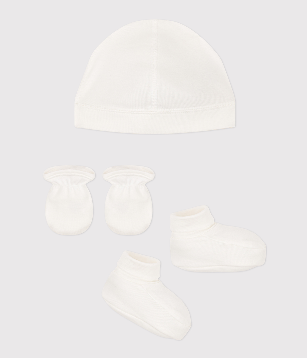 Lot de bonnet, chaussons et moufles bébé
