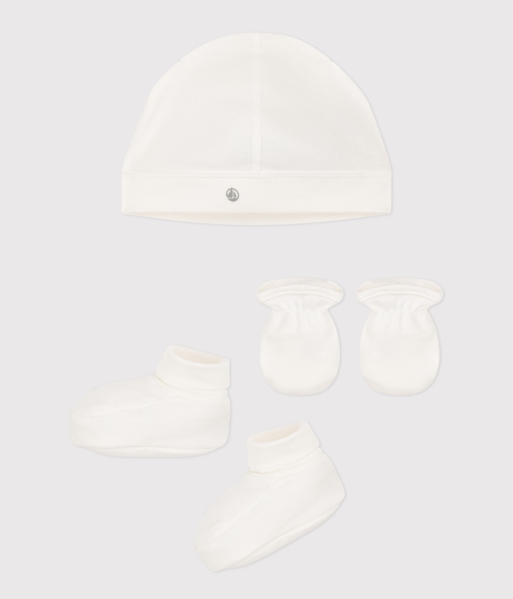 Lot de bonnet, chaussons et moufles bébé