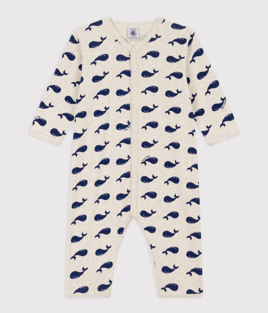 Pyjama bébé sans pieds en coton baleines marines