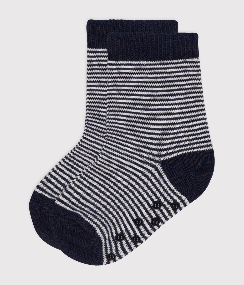 Non-slip striped cotton baby socks