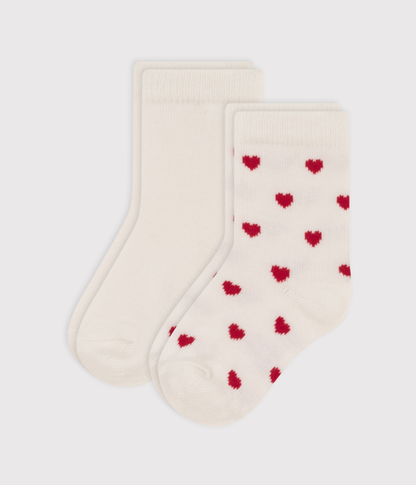 Lot de 2 paires de chaussettes cœurs en jersey de coton bébé