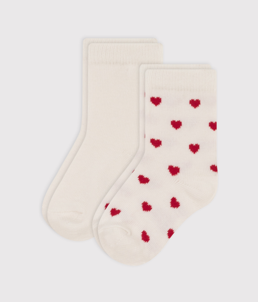 Lot de 2 paires de chaussettes cœurs en jersey de coton bébé