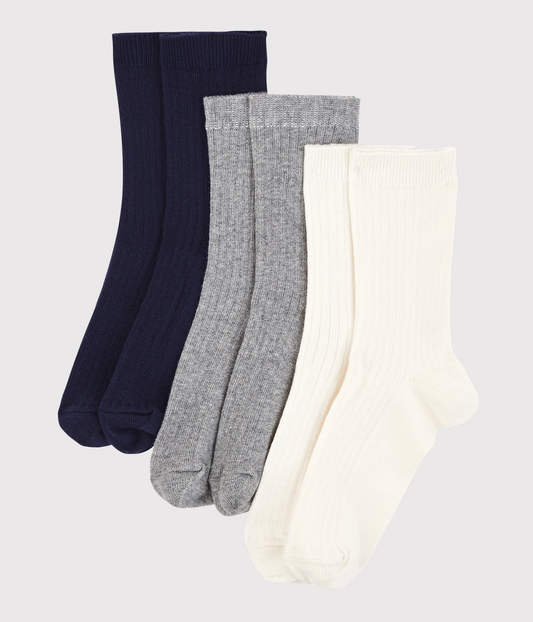 3 paires de chaussettes enfant en coton unies