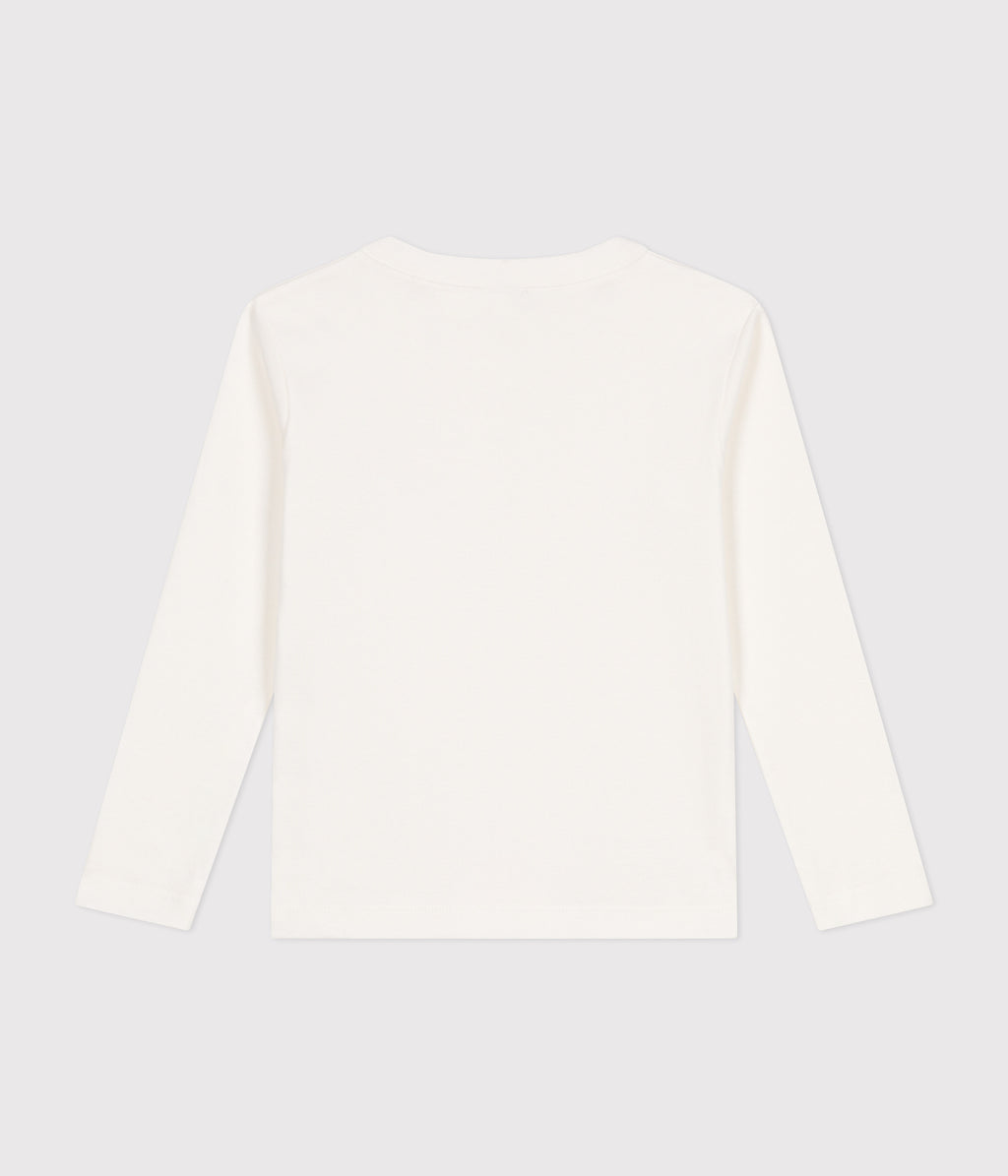 tee shirt manches longues en cote enfant fille garcon blanc