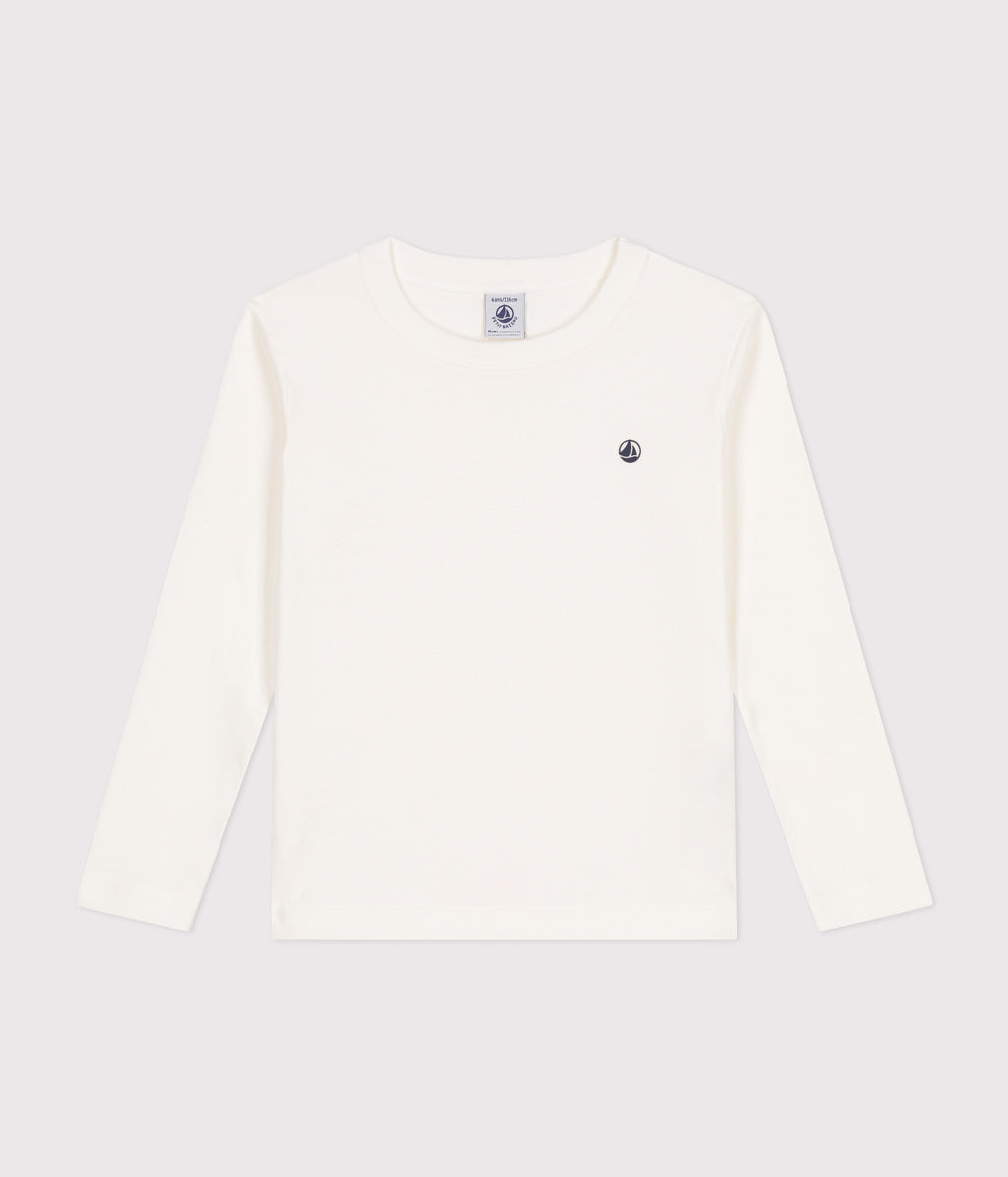tee shirt manches longues en cote enfant fille garcon blanc