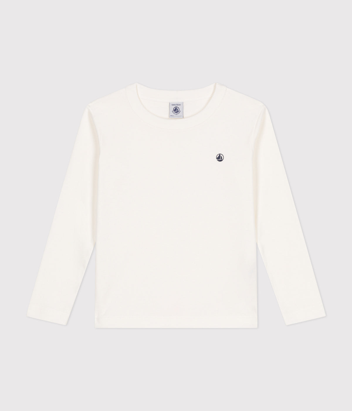 tee shirt manches longues en cote enfant fille garcon blanc