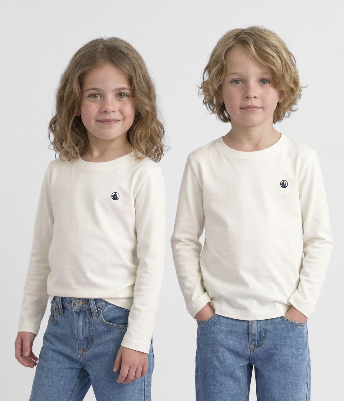tee shirt manches longues en cote enfant fille garcon blanc