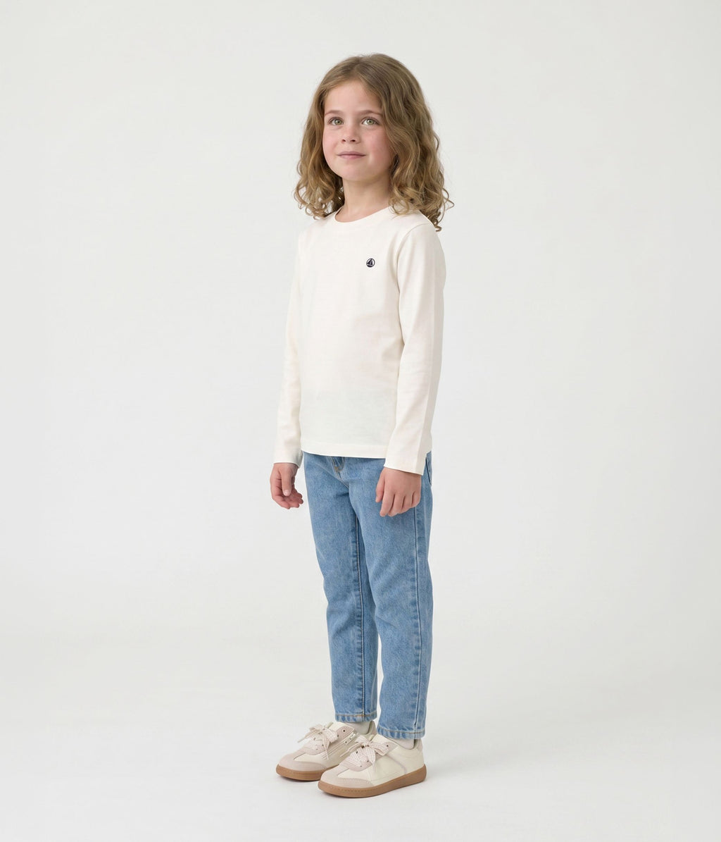 tee shirt manches longues en cote enfant fille garcon blanc