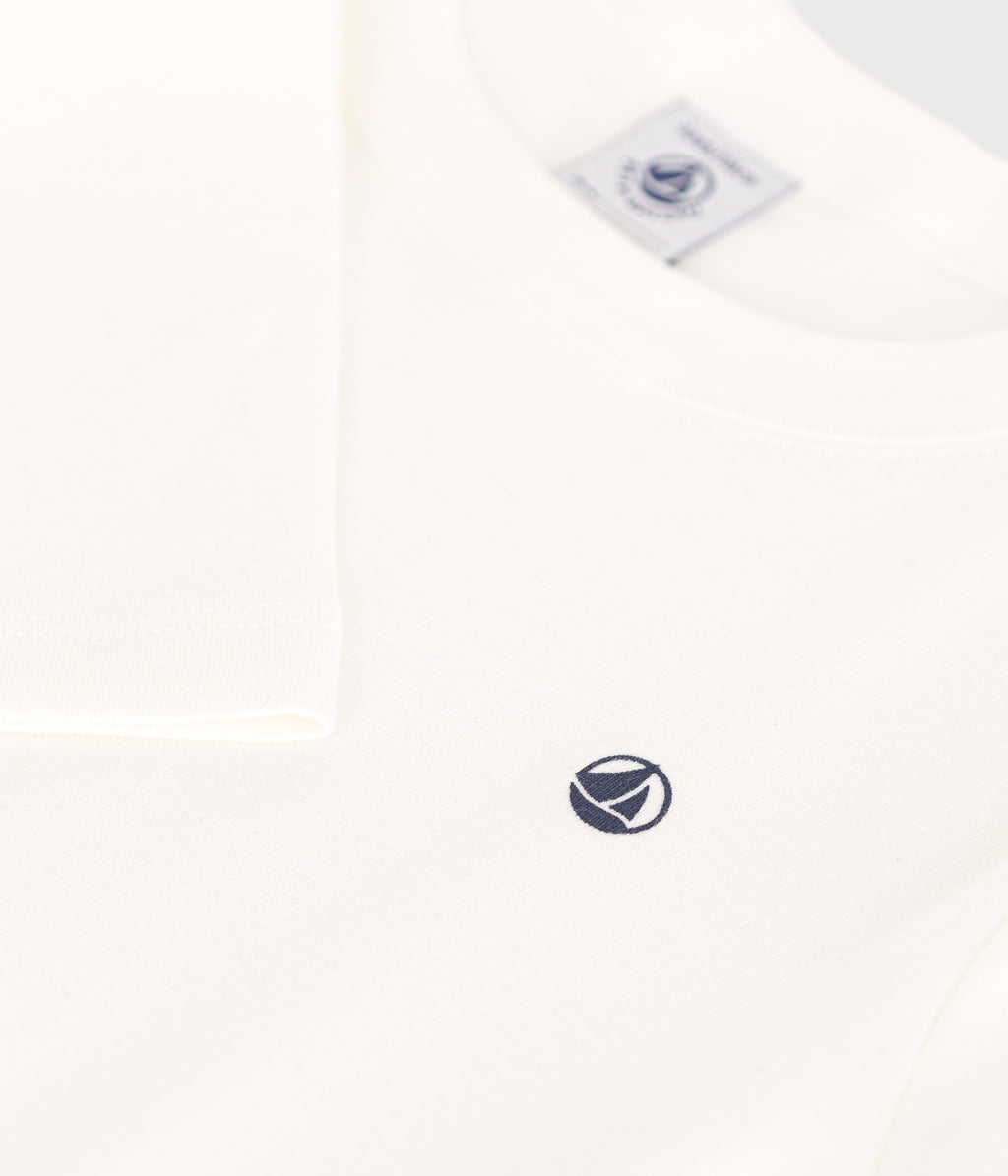 tee shirt manches longues en cote enfant fille garcon blanc