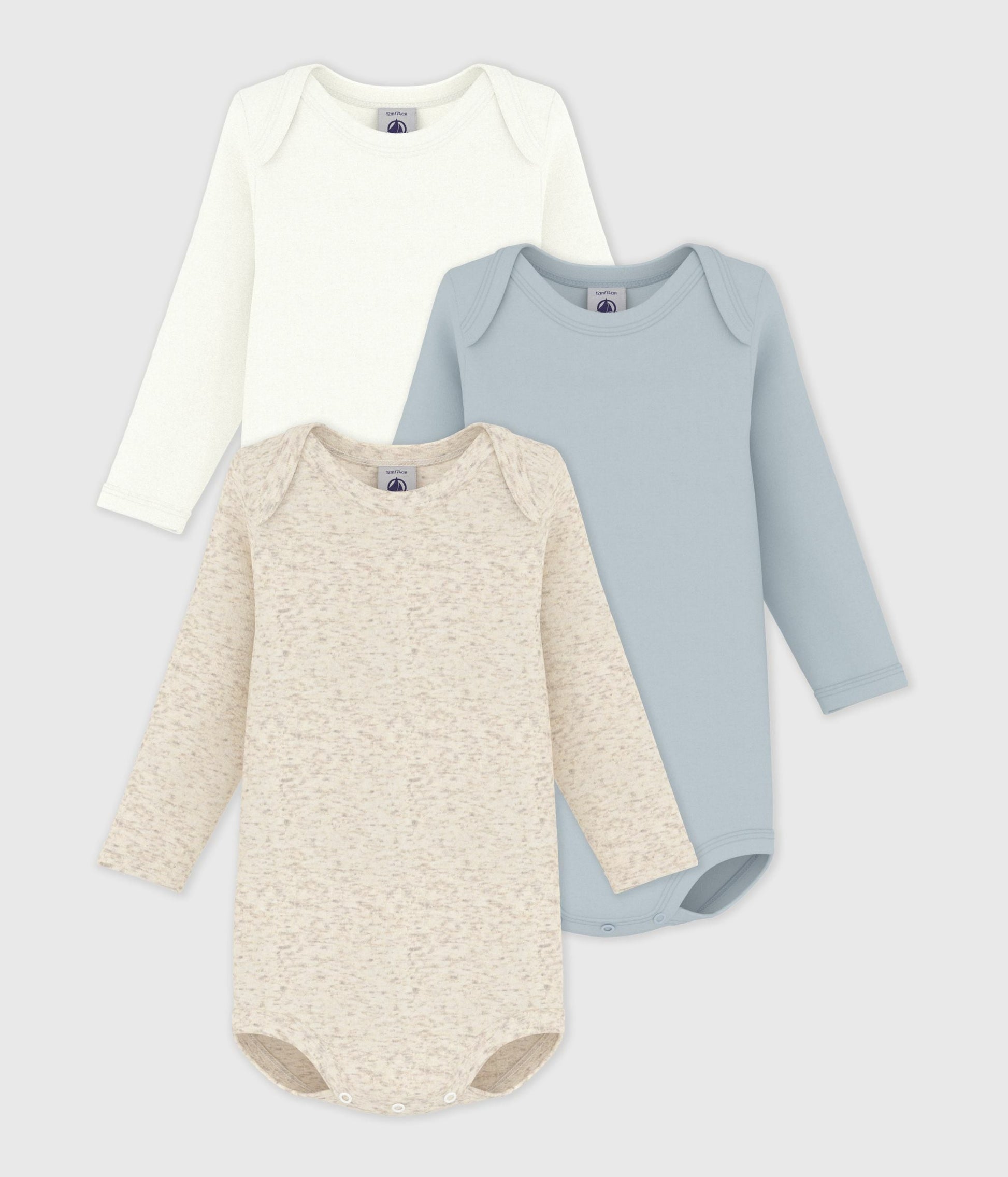 Lot de 3 bodies manches longues unis en coton – F1