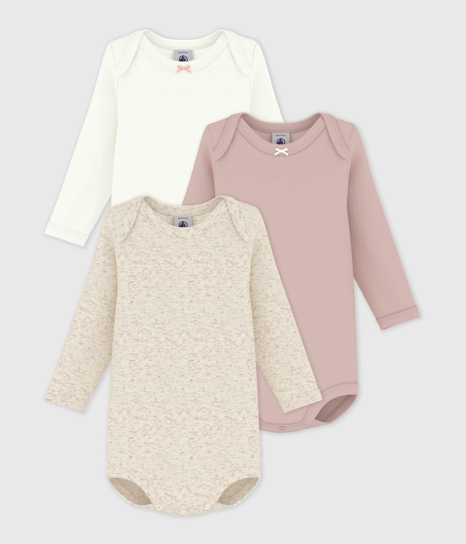 Lot de 3 bodies manches longues bébé en coton – F1