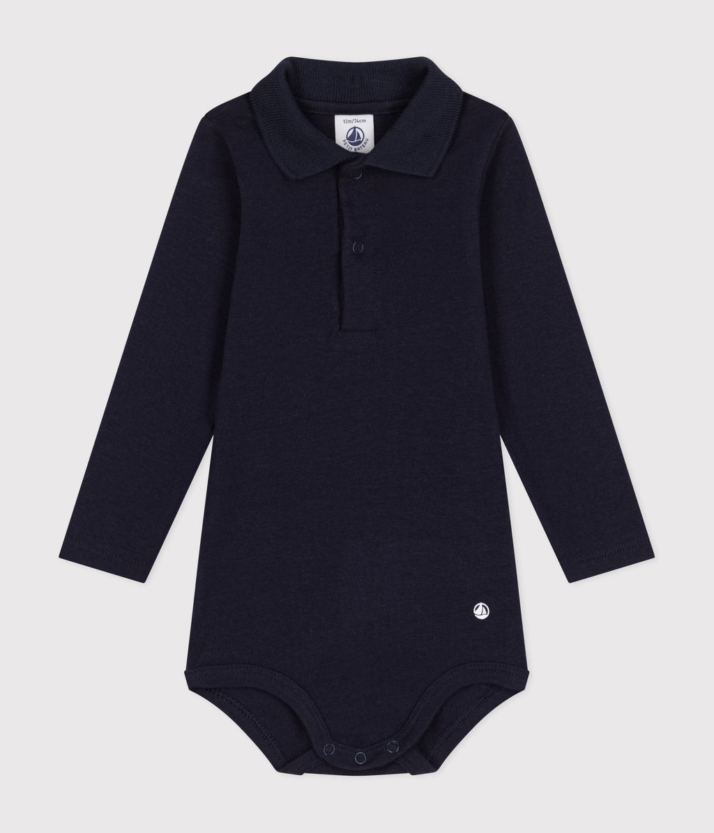 Body bébé col polo en coton uni
