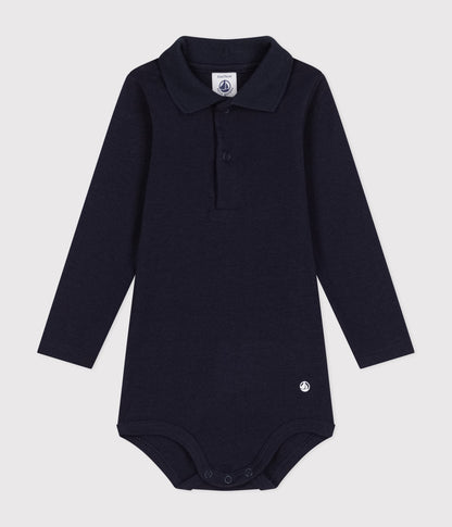 Body manches longues bébé col polo en coton