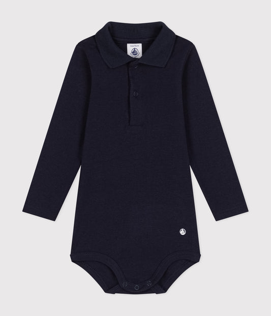 Body manches longues bébé col polo en coton