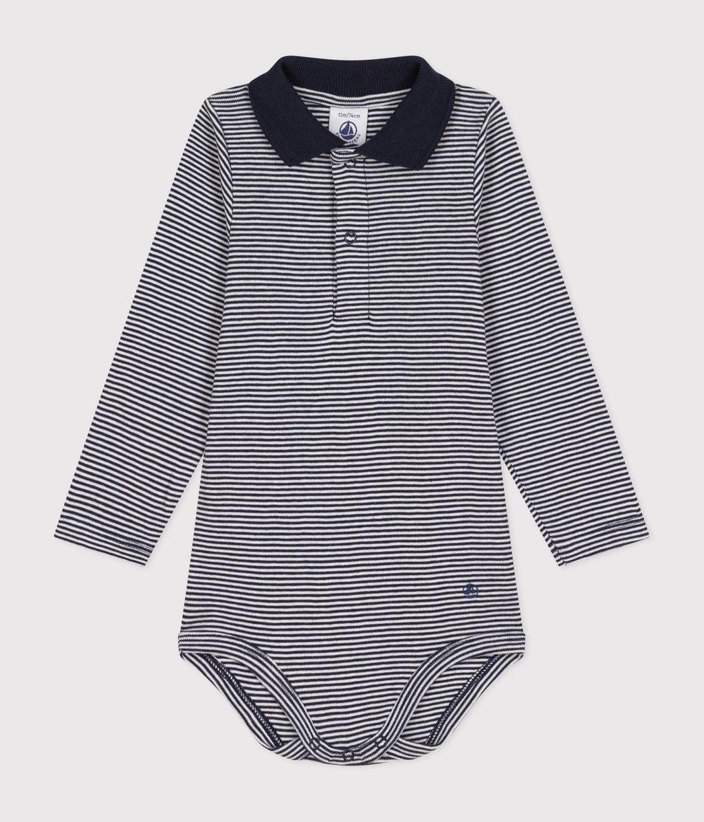 Body bébé col polo en coton à rayures