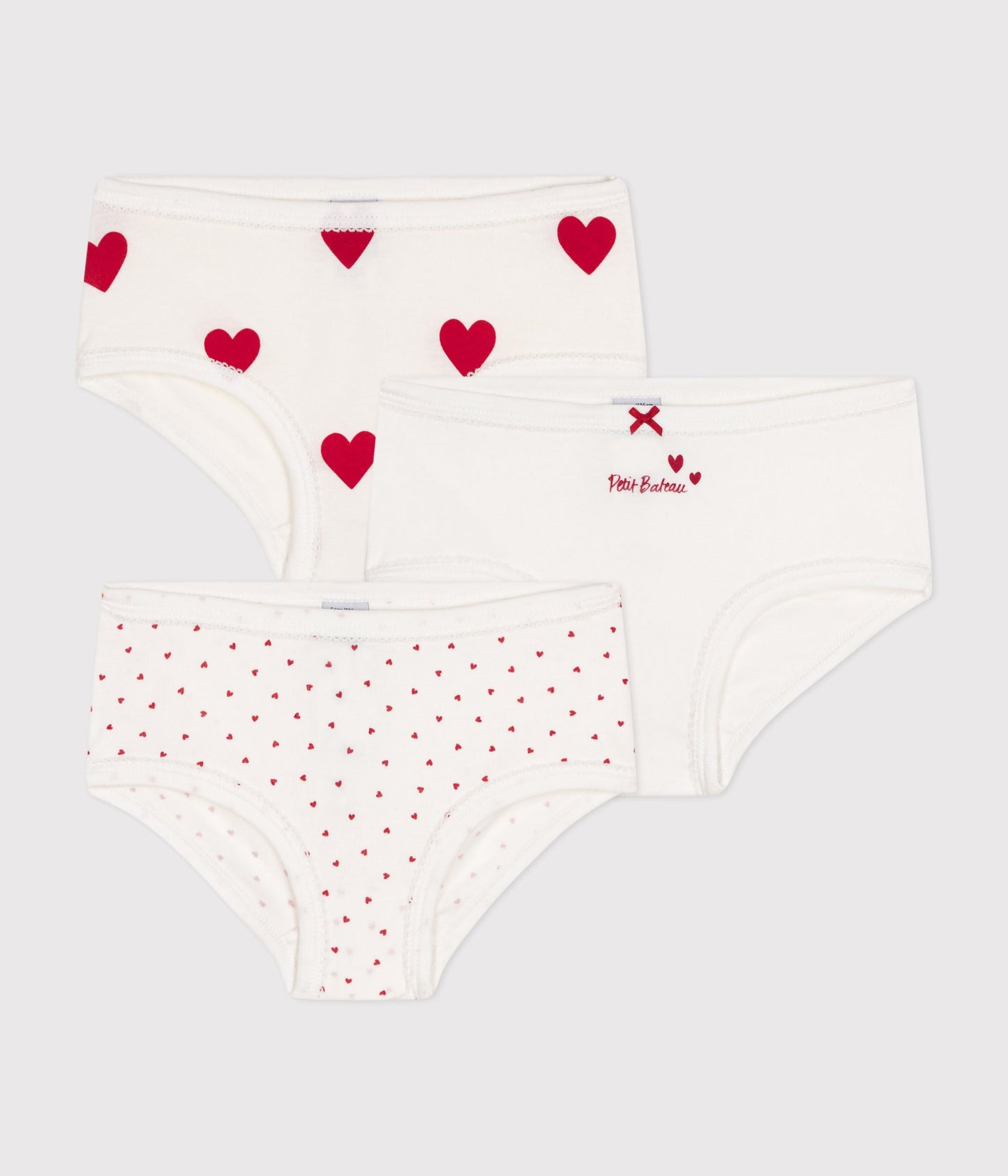 Lot de 3 culottes taille haute cœur en coton enfant – F