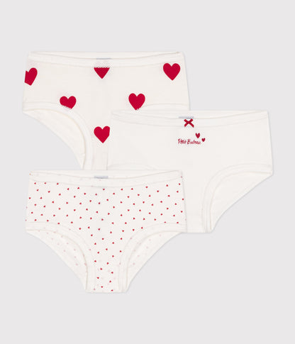 Lot de 3 culottes taille haute cœur en coton enfant – F