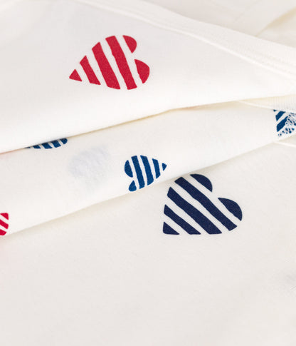 Lot de 3 bodies croisés manches longues en coton cœurs rayé bébé
