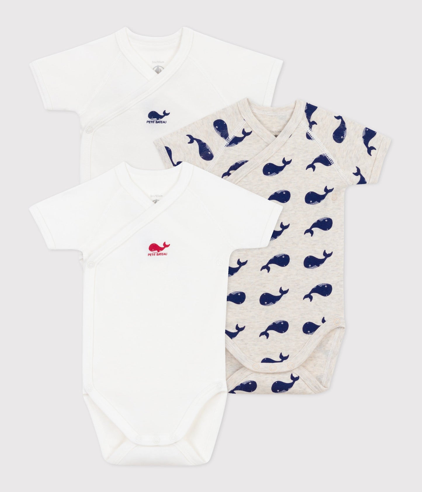 Lot de 3 bodies croisés manches courtes en coton imprimé bébé – F1