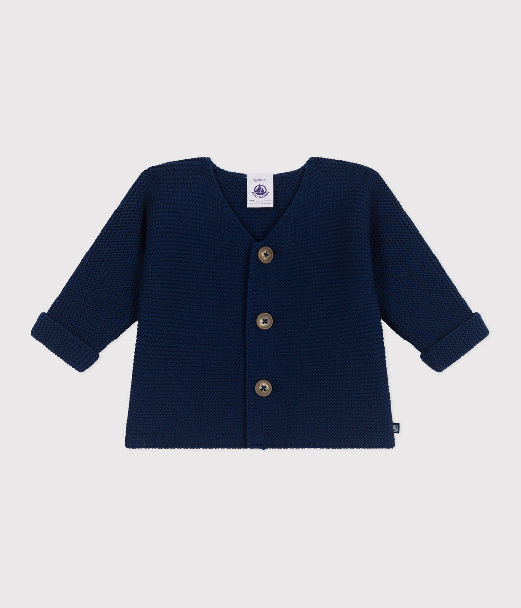 Baby cardigan knitted in garter stitch cotton